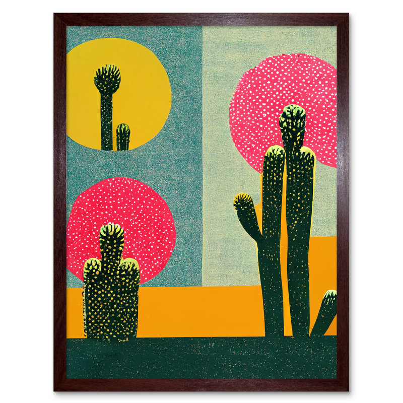 Surreal Pop Art Cholla Desert Cactus - Print, Brown Framed Paper, 43cm H x 33cm W