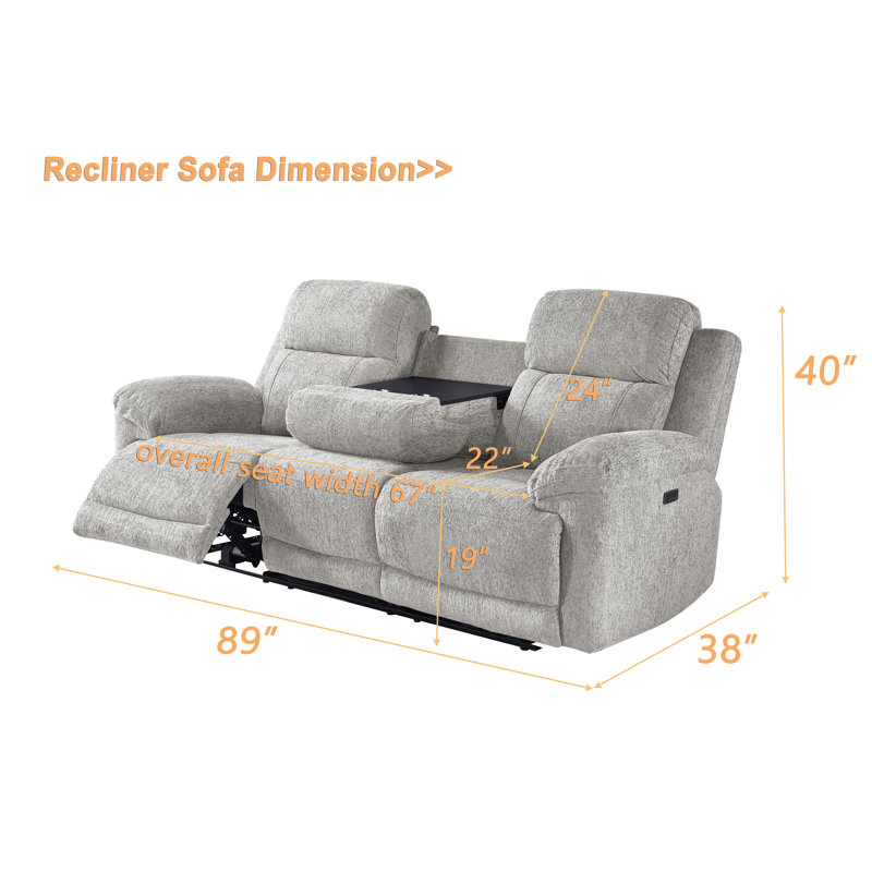 Upholstered Power Reclining Living Room Set, Light Gray