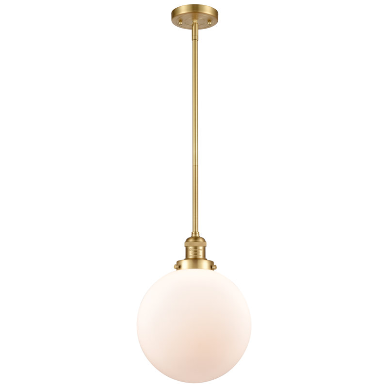Luminaire suspendu en forme de globe à 1 lumière Baskette, Boîtier blanc mat, Ampoule non incluse, Or satiné