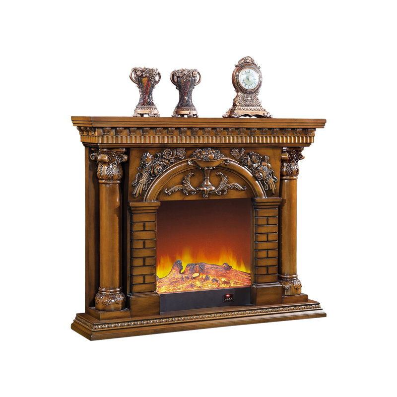 Brown Solid Wood Electric Fireplace