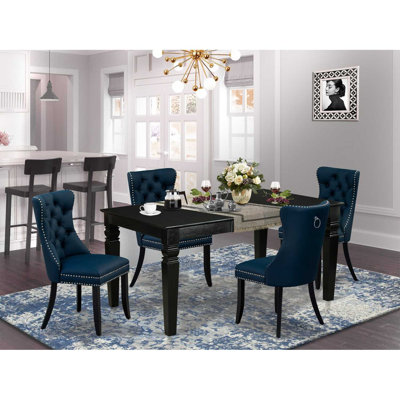 Linen white Solid Wood Top - Rectangular Upholstered Dining Room Set with Butterfly Leaf