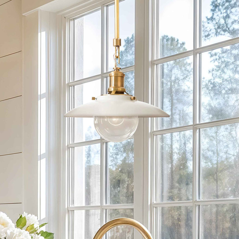 Luminaire suspendu moderne à 1 lumière Lanesra - en métal, verre doré, ivoire et dôme à intensité variable pour cuisine, salle à manger ou chambre à coucher de style moderne, minimaliste et transitionnel