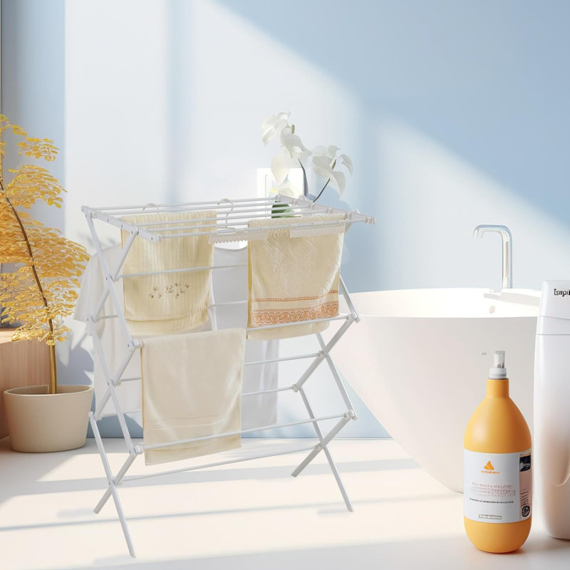 Séchoir à linge pliable 3 niveaux, support à linge vertical portable et pliable pour le rangement intérieur extérieur, blanc nacré