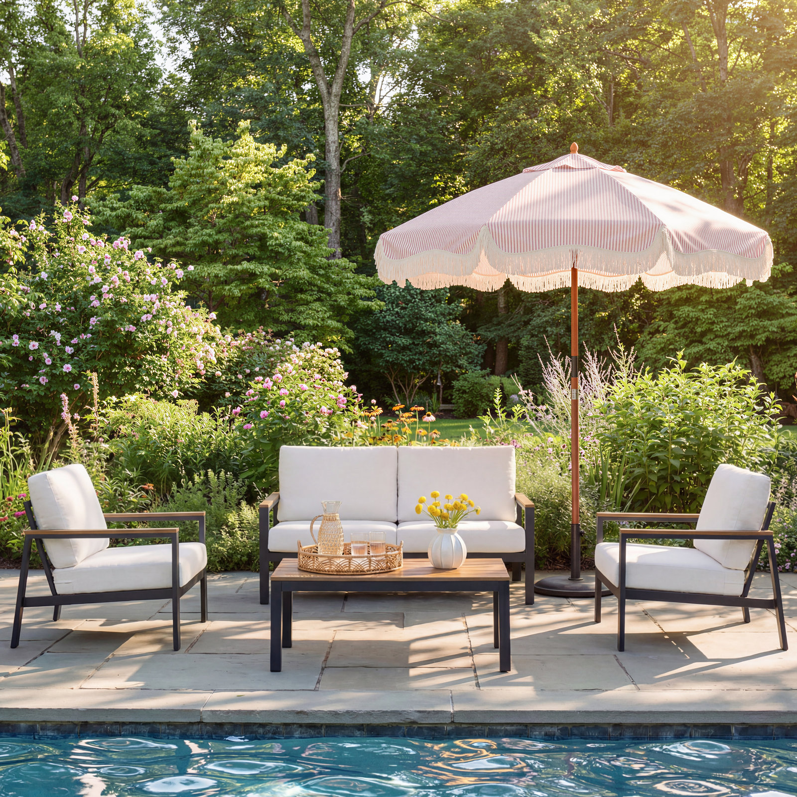 Townsend 4-Person Sunbrella® Patio Seating Group, Sunbrella® Canvas Natural, Antique Mahogany