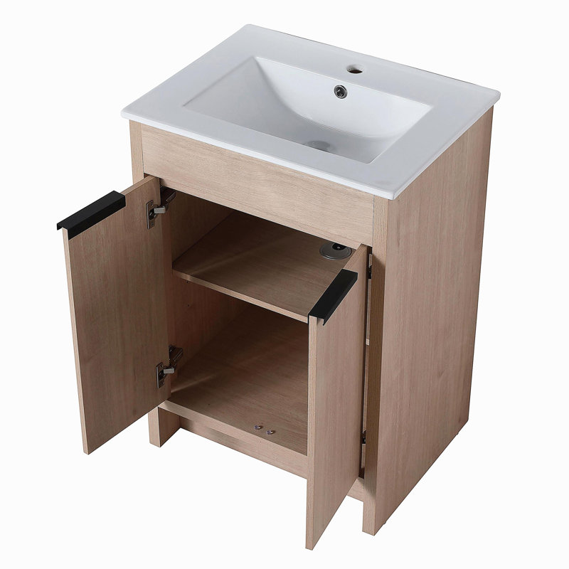 Meuble-lavabo indépendant de 24 po avec 2 portes d'armoire à fermeture en douceur, meuble-lavabo seulement sans comptoir