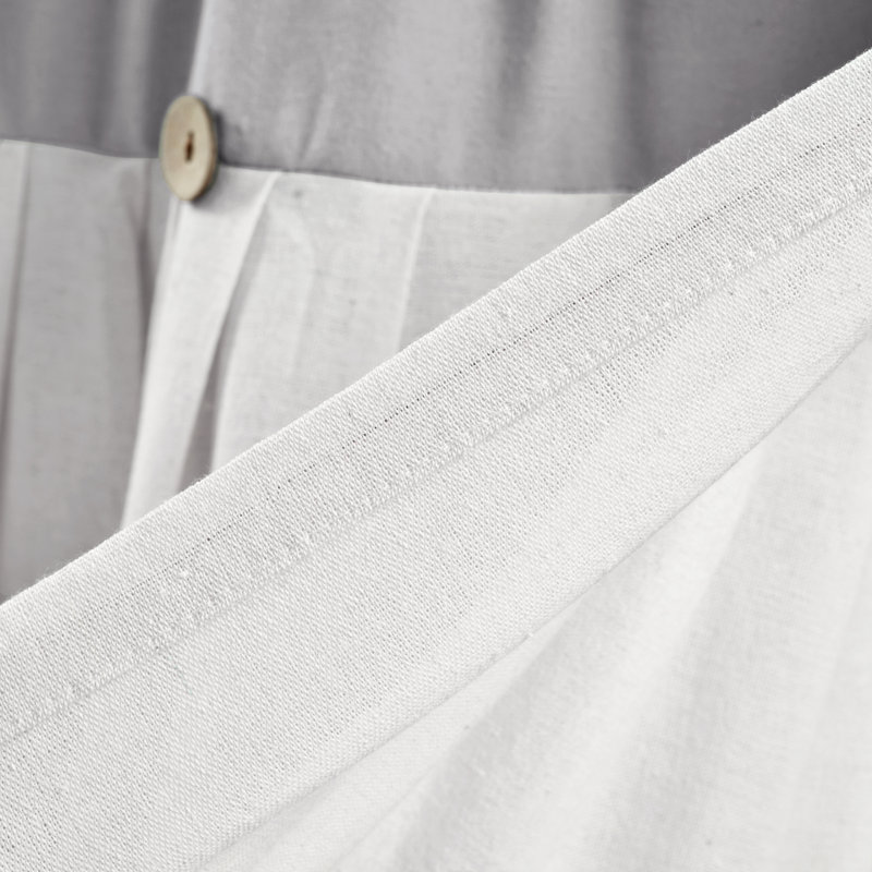 Gray and Off-White Linen Button Farmhouse Valance with Coconut Husk Buttons