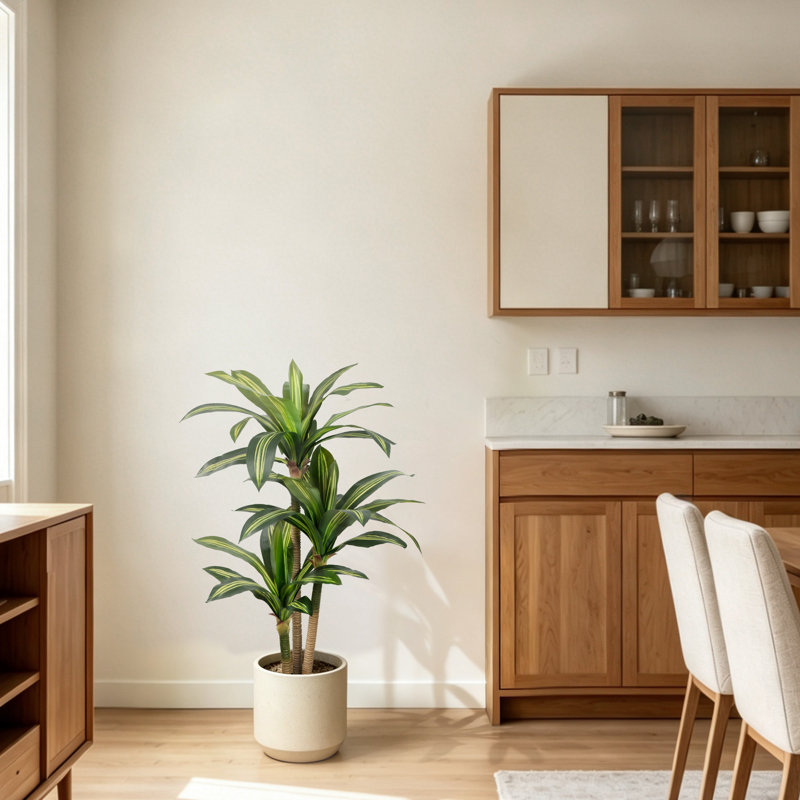 Artificial Dracaena Plant, 105cm / 120cm /150cm/180cm Tall Indoor Faux Tropical Tree with Realistic Variegated Leaves, Maintenance Free Decorative Floor Plant for Living Room Office Bedroom