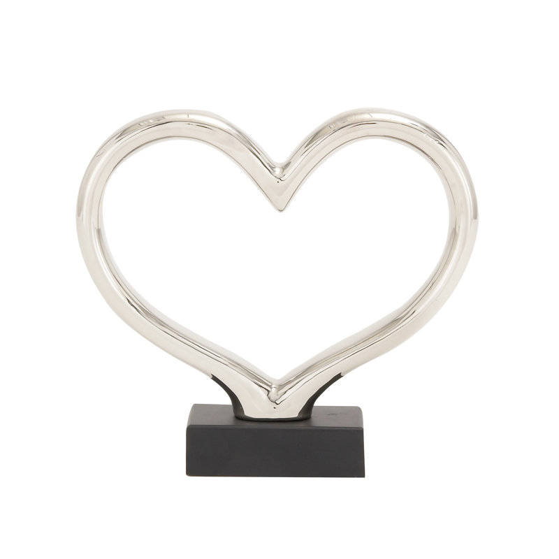 Dorron Ceramic Heart Decorative Sculpture with Black Base, Silver