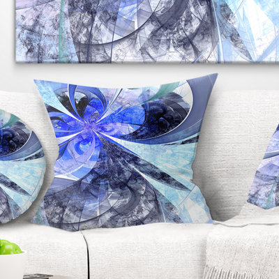 Motif floral bleu blanc fractal - coussin à imprimé floral