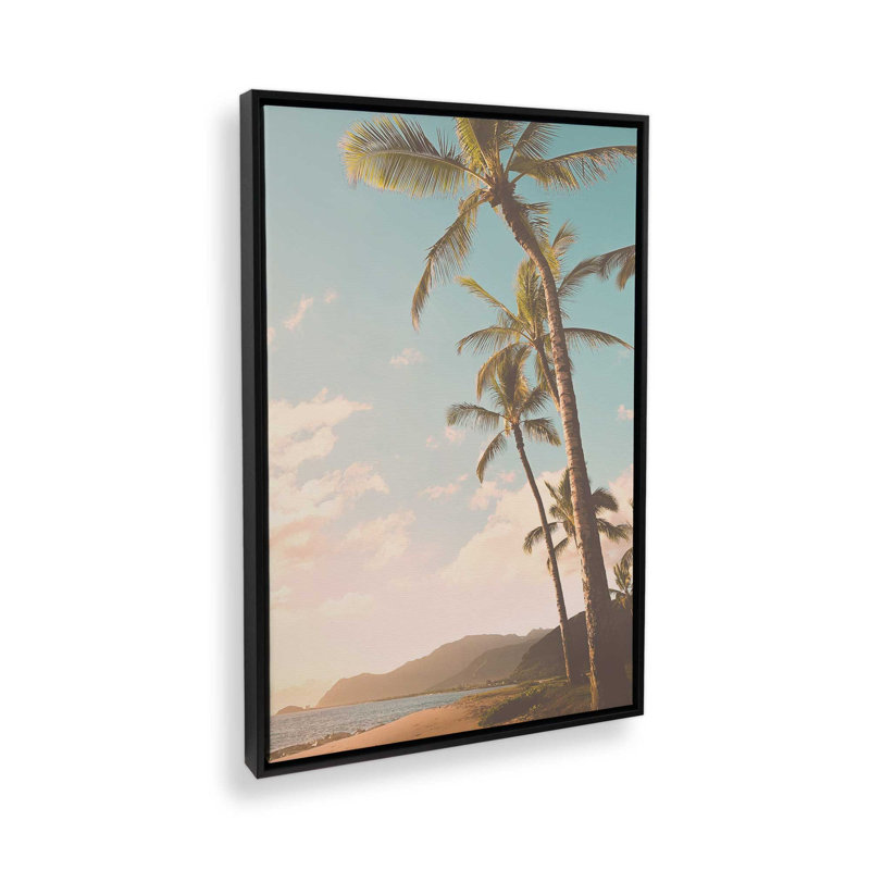 «Soft Sunset Palms», reproduction d'art sur toile, 8 po x 12 po, Cadre flottant noir satiné