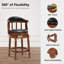 Tabouret de bar pivotant en cuir véritable véritable avec structure en bois d'hévéa massif, dossier mi-haut-429987028-429987029