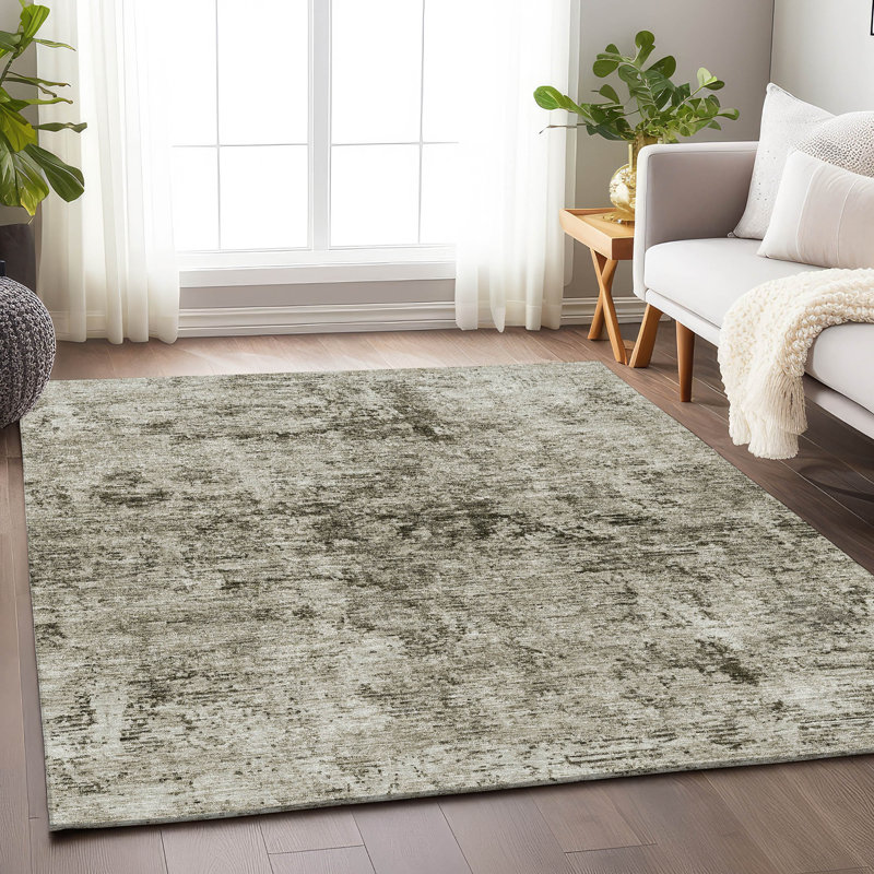 Tapis beige Prisco lavable à la machine de qualité supérieure, Rectangle 10 pi x 14 pi