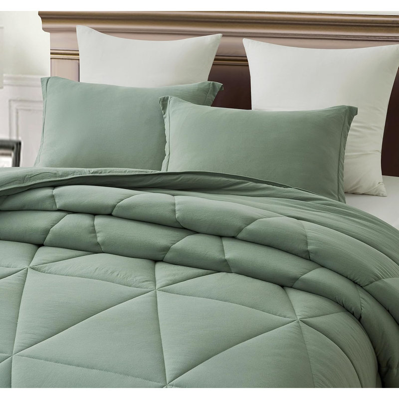 Washed Microfiber Bedding Comforter, Sage, King Comforter + 2 King Shams