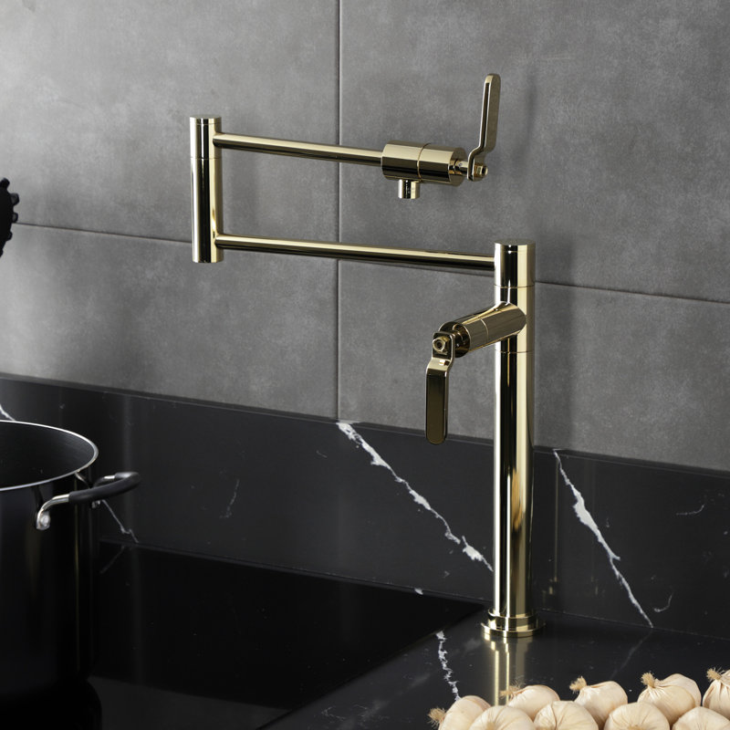 Kingston Brass Whitaker Two-Handle 1-Hole Deck Mount Pot Filler Faucet, Polished Brass