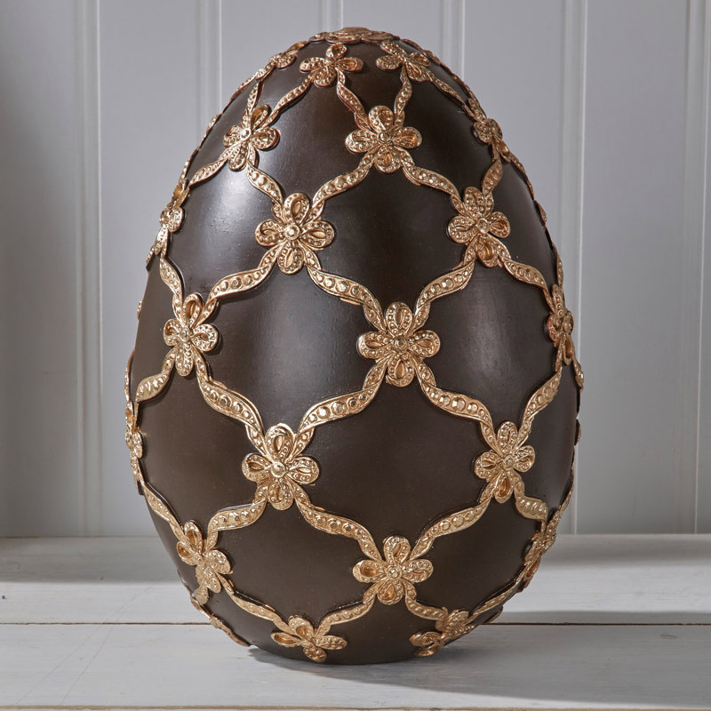 9" Resin Gilded Lattice Egg, Brown