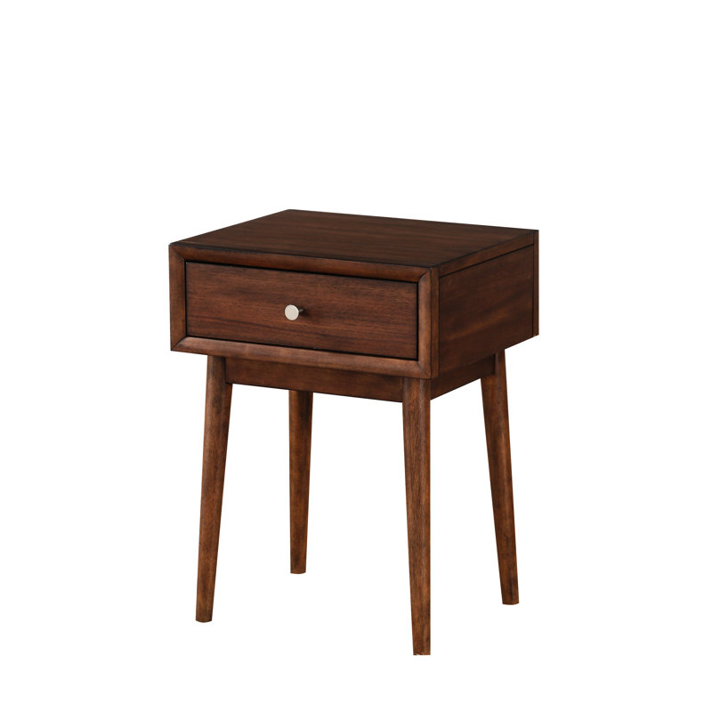 Table de bout 1Pc avec tiroir en brun pour le salon moderne avec bouton en nickel poli Mid-Century