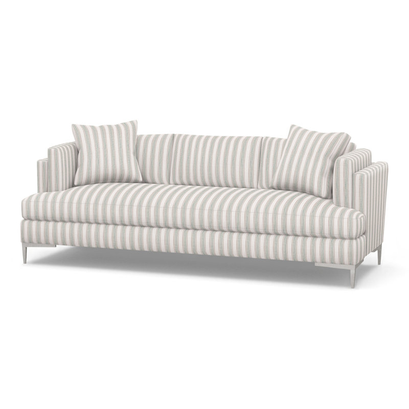 Aiden Upholstered 90.5'' Sofa, Polished Stainless, Perigold Piccadilly Stripe Ash