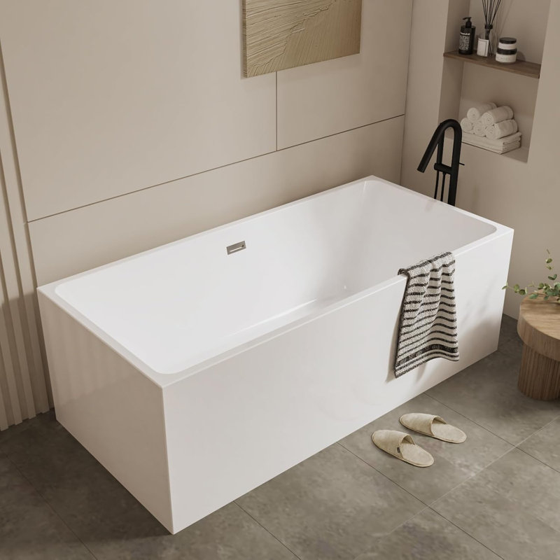 Baignoire de trempage autoportante 59 po en acrylique, conception ergonomique profonde, isolation à double paroi, surface antidérapante, baignoire certifiée UPC, pieds réglables, installation facile pour la salle de bain