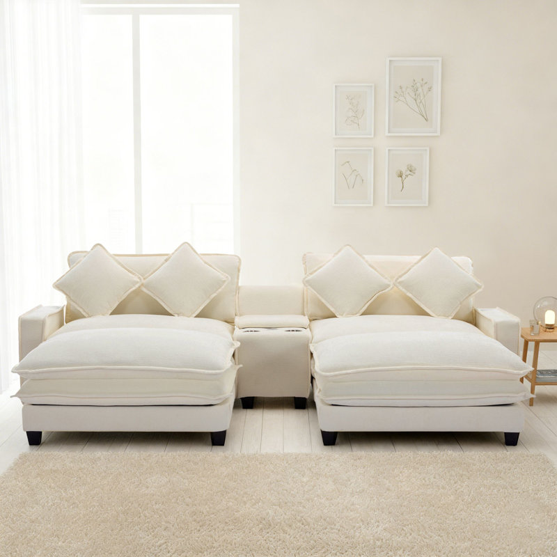 Canapé modulaire rembourré moderne en U en chenille, Chenille beige