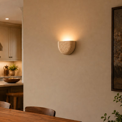 Natural Travertine Half Moon Integrated LED Wall Sconce, 3W 3000K Warm White Hardwired Up Light