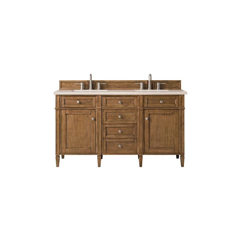 Brittany 60'' W Double Vanity, Carrara White, Saddle Brown, 8" Widespread