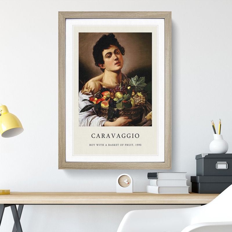 Boy with a Basket of Fruit by Pierre-Auguste Renoir - Picture Frame Painting, 65cm H x 48cm W x 2cm D, Oak