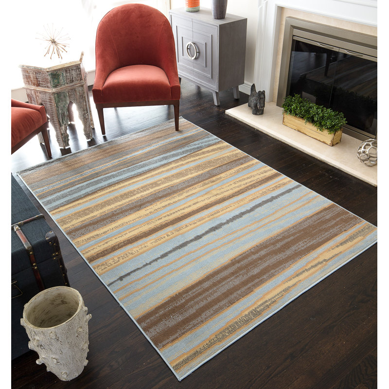 Nolasco Striped Blue/Gray Area Rug, Rectangle 5' x 7'