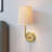 1-Light Matte Brass Hardwire or Plug-In Wall Sconce with White Fabric Shade