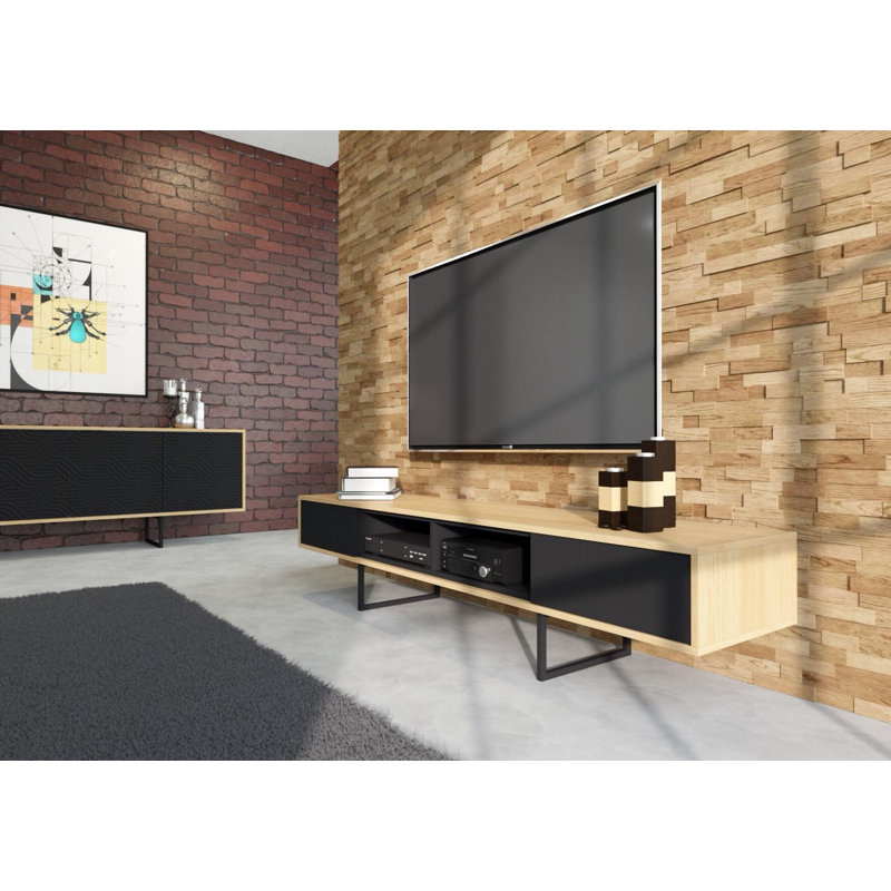 Largo Unfinished TV Stand for TVs up to 70", Oak/Black