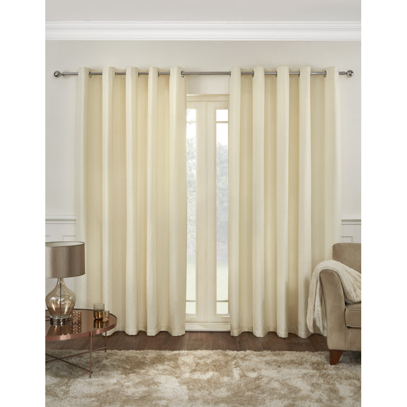 WAFFLE AND SHIMMER Naisa 100% Polyester Room Darkening Eyelet Curtain Pair, Cream, 168cm W x 183cm D