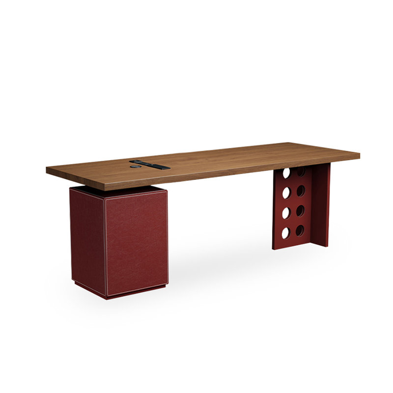 Bureau rectangulaire en bois massif brun noisette, 29.53" H x 70.87" W x 31.5" D, Retour à gauche