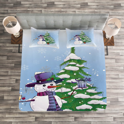 Blue/Green/White Polyester Bedspread Set