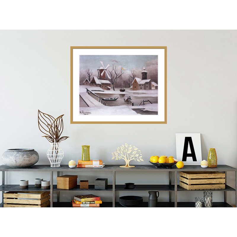 «Ice Skaters on a Frozen Pond» par Henri Rousseau, impression giclée sur cadre, H 13,75 po x l 16,27 po
