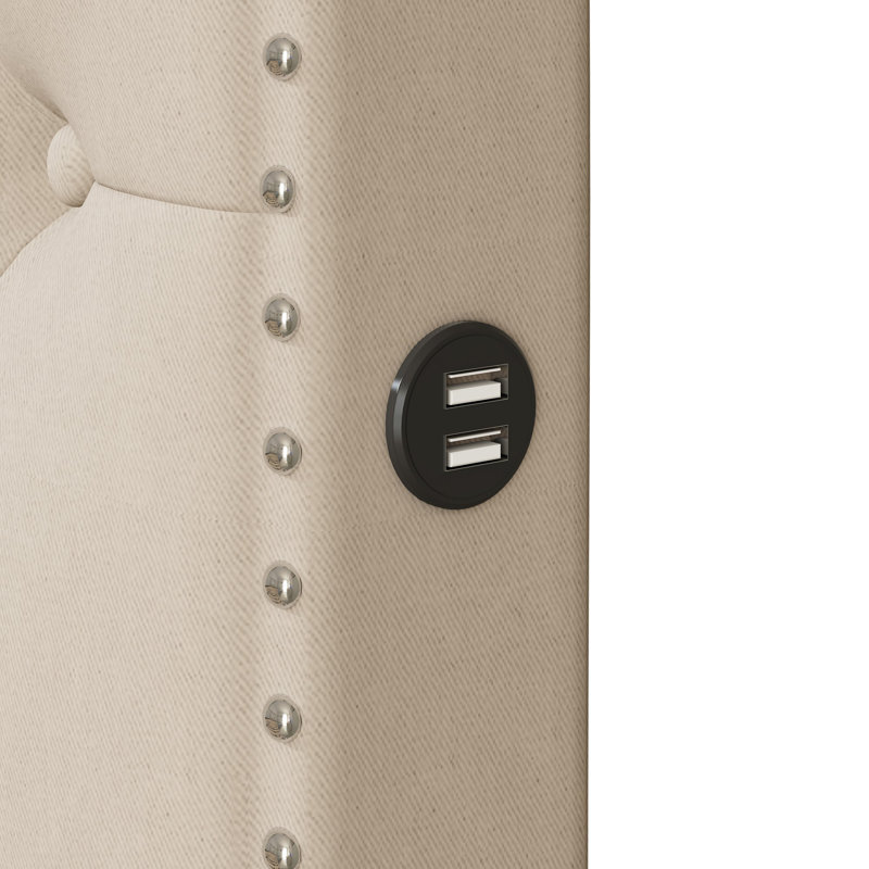 Lit plateforme tapissier avec lit gigogne, Beige