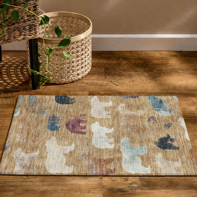 Premium Machine Washable Mayfield AMF2338 Lodge Rug, Gold, 2'6" x 3'10"