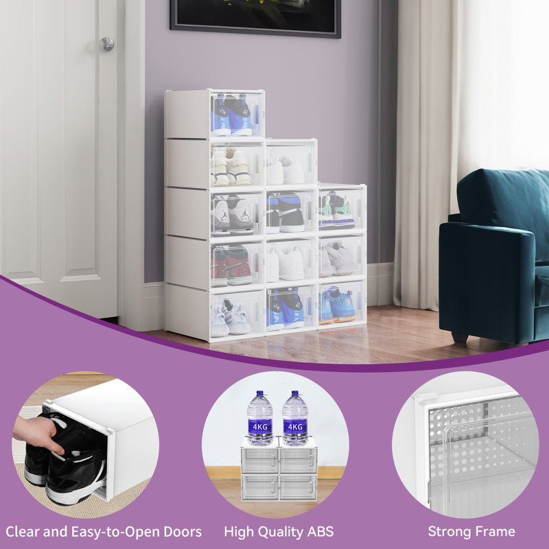 Stackable Shoe Storage Box (Set of 24), White
