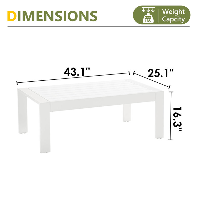 Table basse d'extérieur en aluminium, Blanc