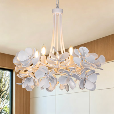 5 Lights-White Modern Boho Coconut Shell Flower Coastal Chandelier For Living Room Bedroom