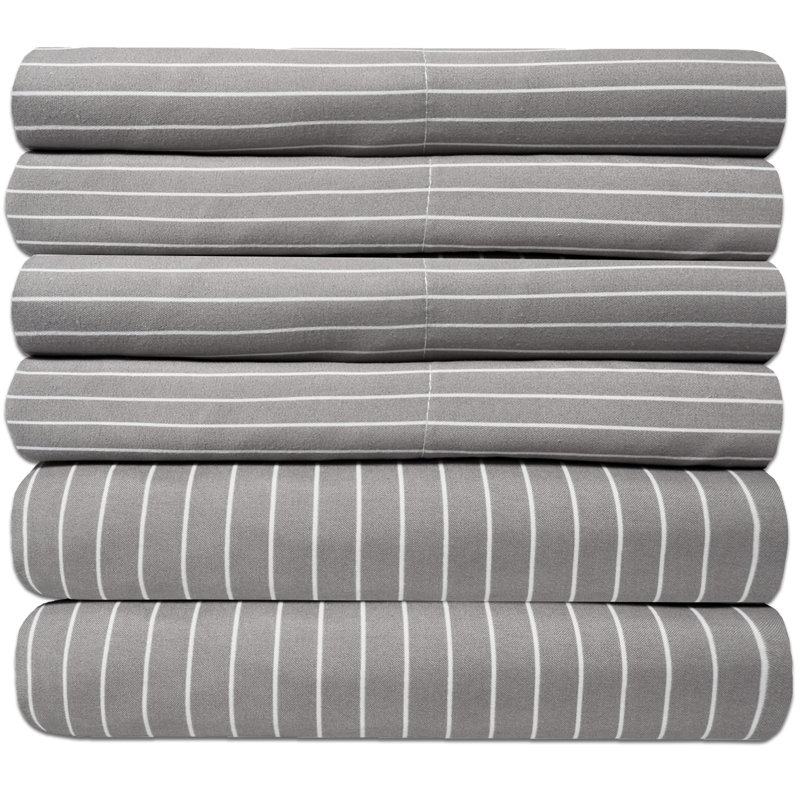 King Pinstripe Gray Egyptian Cotton Microfiber Sheet Set