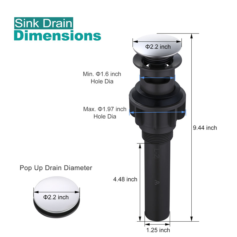 Pop Up Bathroom Sink Drain, Polished Chrome
