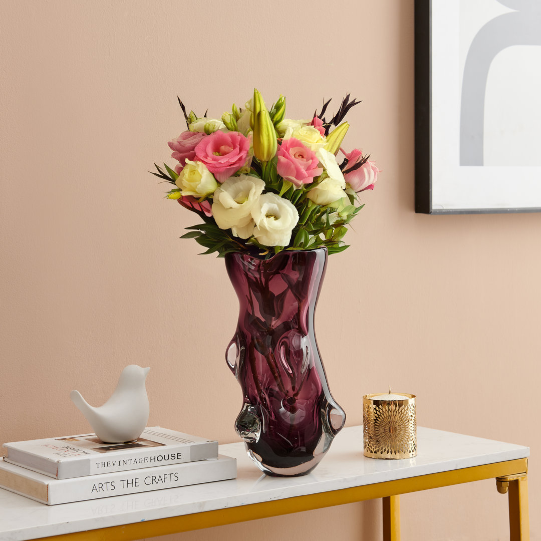 Shevell Nodular Avant-Garde Sculpted Glass Grape Burgundy Purple Tabletop Vase Ivy Bronx