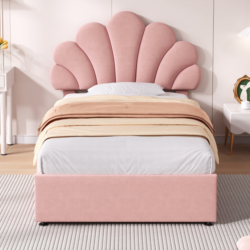 Double Size Ottoman Bed Velvet, Single (3'), Pink