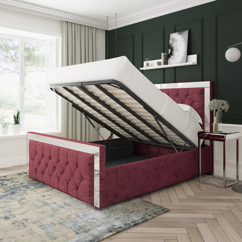 Sage Crushed Velvet Upholstered Ottoman Bed Frame, Double (4'6), Aubergine