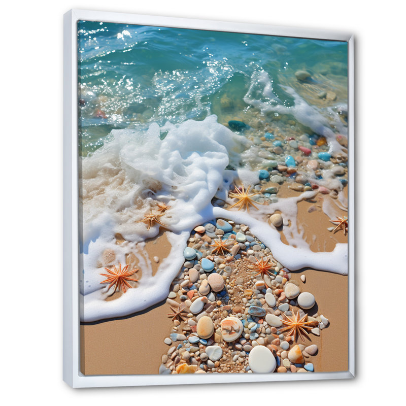 Xhuliana Turquoise Beach Seashell II, H 20 po x l 12 po x P 1 po, Cadre flottant blanc
