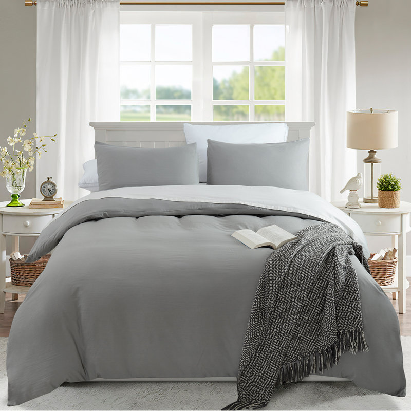 Ensemble de housse de couette en microfibre brossée, Housse de couette pour très grand lit et 2 taies, Gris