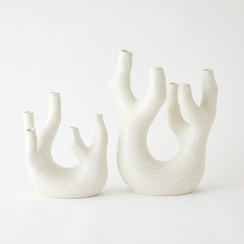 Creation Handmade Earthenware Table Vase, White