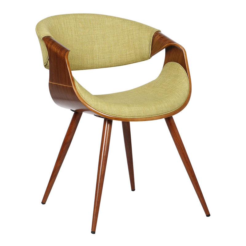 Tuohy Mid-Century Open Back Dining Chair in Fabric Upholstery, Walnut, Green