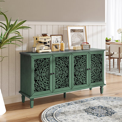 Buffet Cabinet With Floral Carvings And Adjustable Shelves, Accent Cabinet