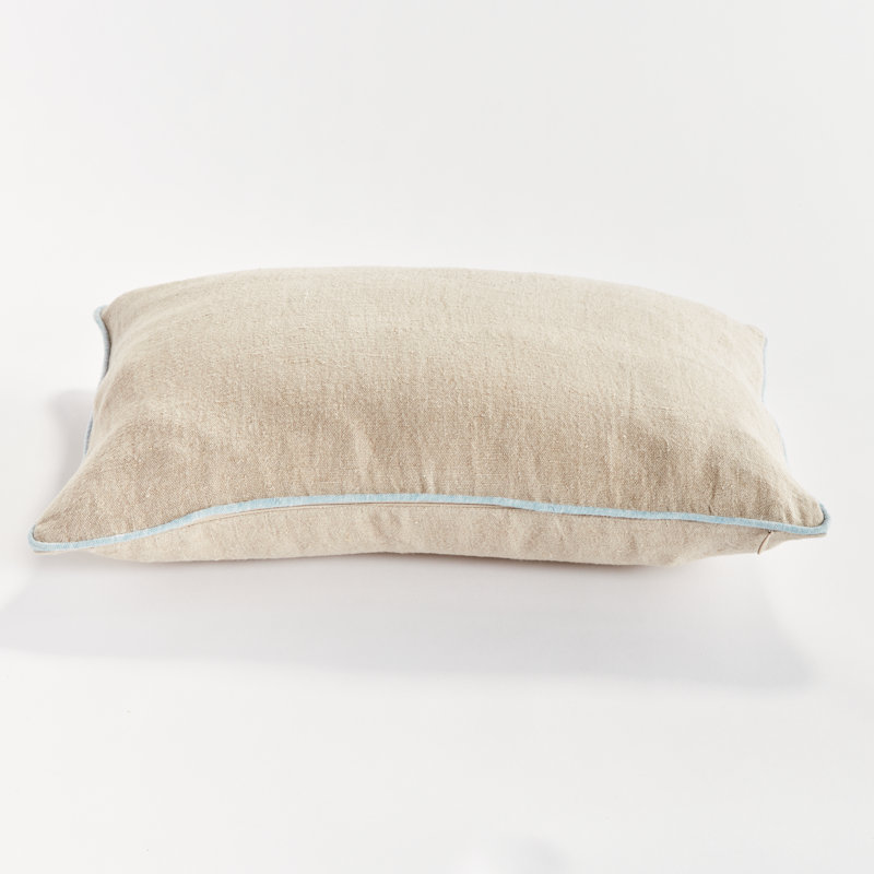 Elias Linen Pillow Cover & Insert, Flax/Blue, Rectangular 14"H x 20"W