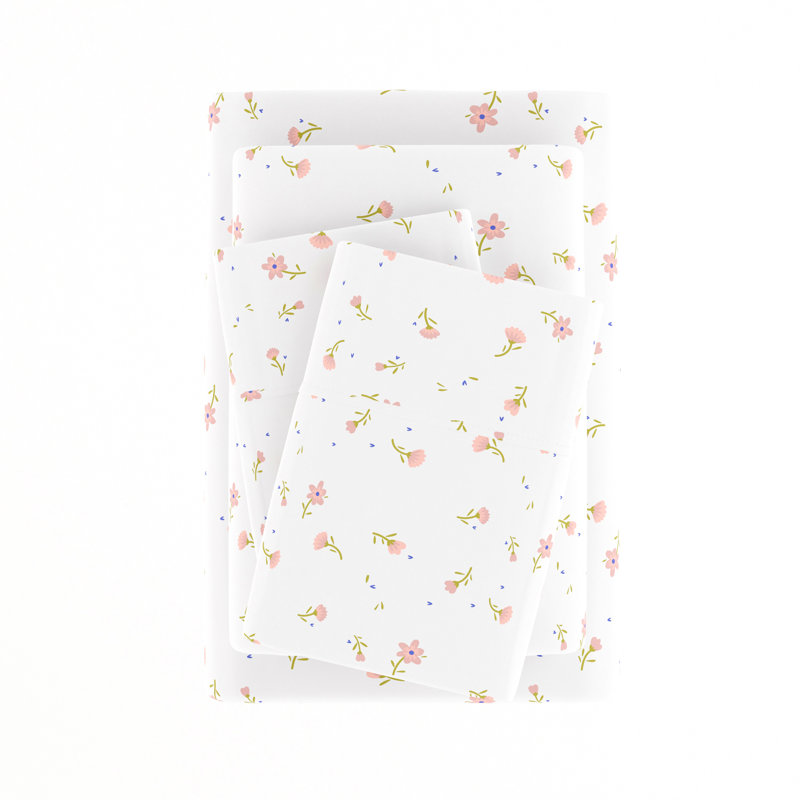Twin Pink Floral Deep Pocket Cotton Microfiber Sheet Set